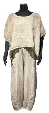 Tempo Paris 2861ATP TAUPE 100% Linen Poncho Top