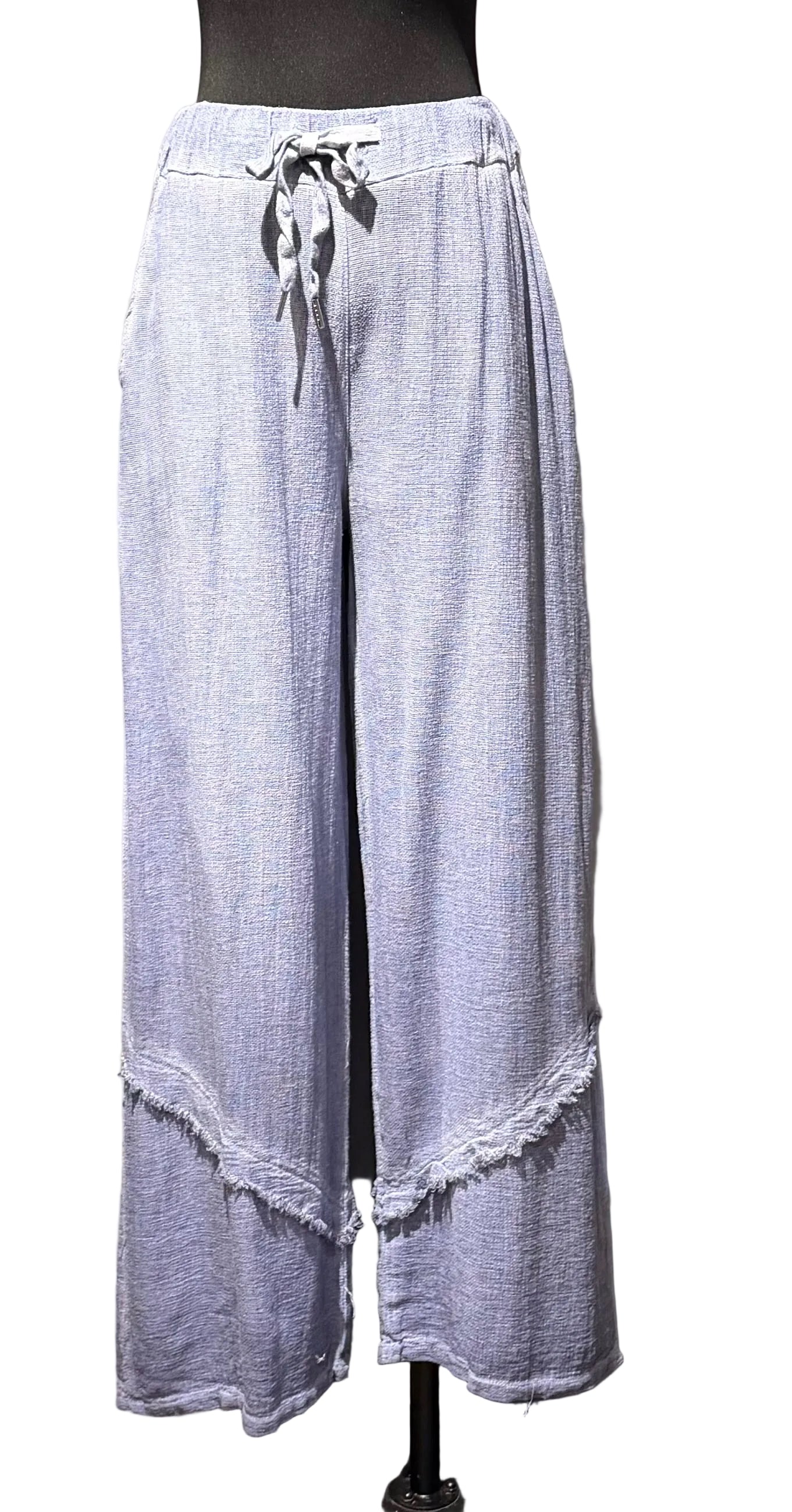 Tempo Paris 5064EDN Denim 100% Wash Linen Tie-Front Palazzo Pants