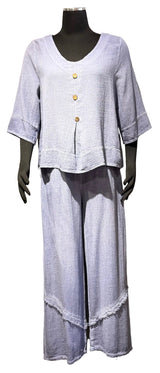 Tempo Paris 2219EDN DENIM Linen and Cotton V-Neck Top