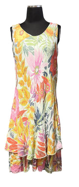 Tempo Paris 3826CBU Blue 100% Cotton Floral Print Bias Cut Sleeveless Dress