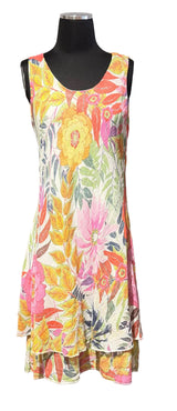 Tempo Paris 3826CWT White 100% Cotton Floral Print Bias Cut Sleeveless Dress