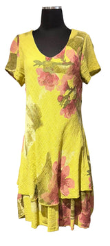 Tempo Paris 9825CLM Lime 100% Cotton V-Neck Cap Sleeve Layered Flounce Hem Dress