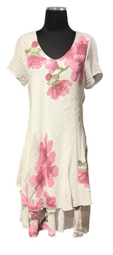 Tempo Paris 9825CWT White 100% Cotton V-Neck Cap Sleeve Layered Flounce Hem Dress