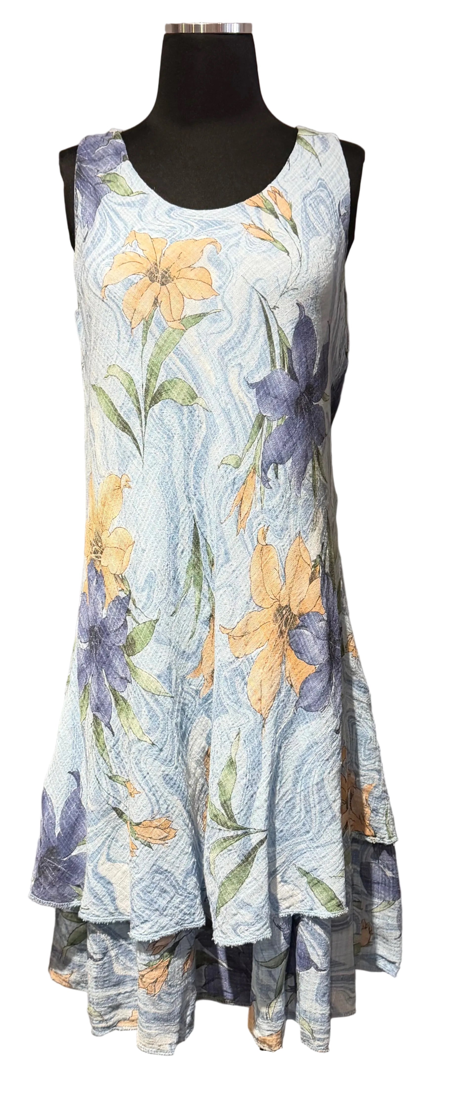 Tempo Paris 3827CBU Blue 100% Cotton Bias Cut Tank Dress