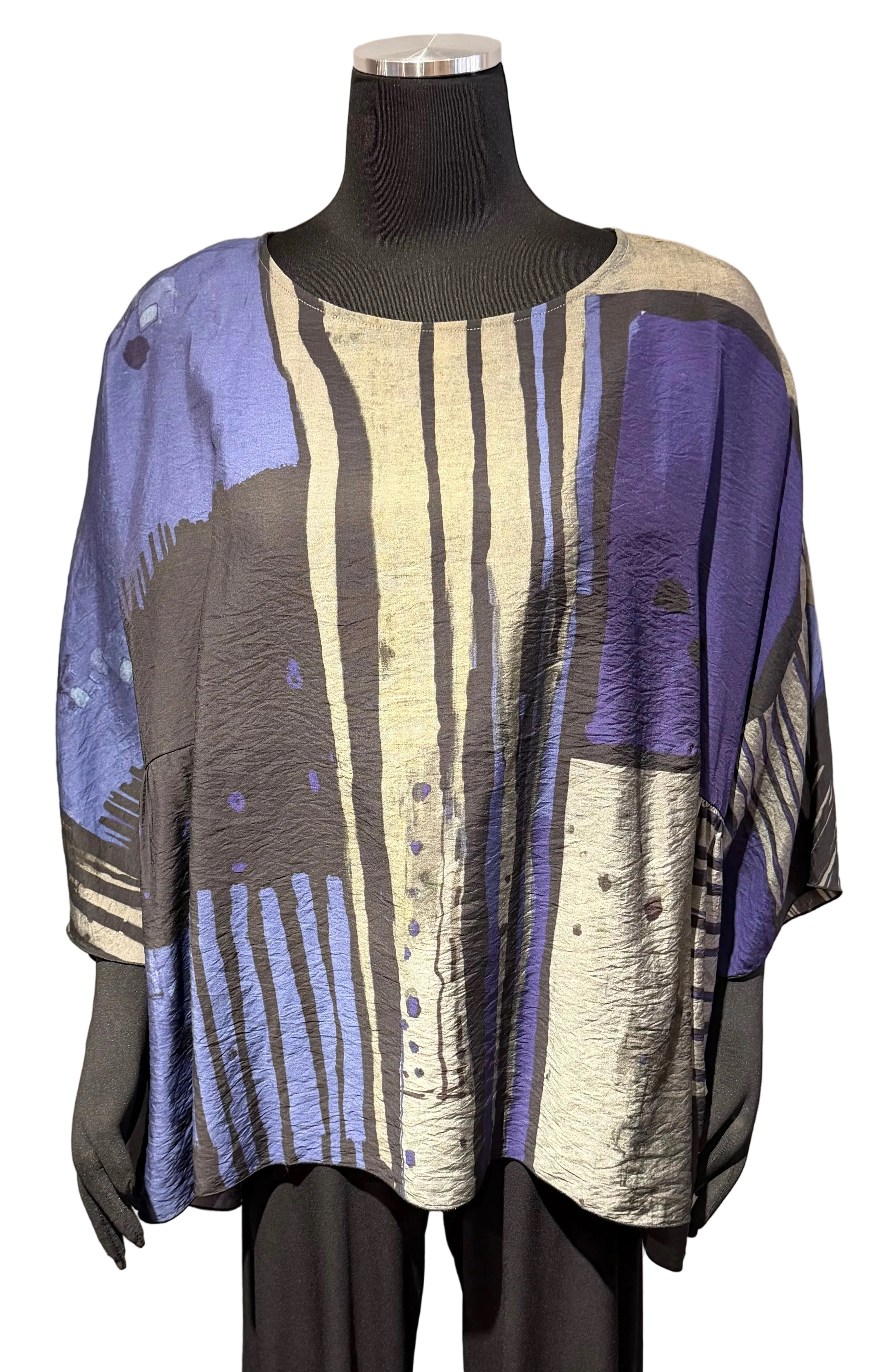 3 Potato 00252BLUB BLUB One Size 3/4 Sleeve Hand Painted Butterfly Top