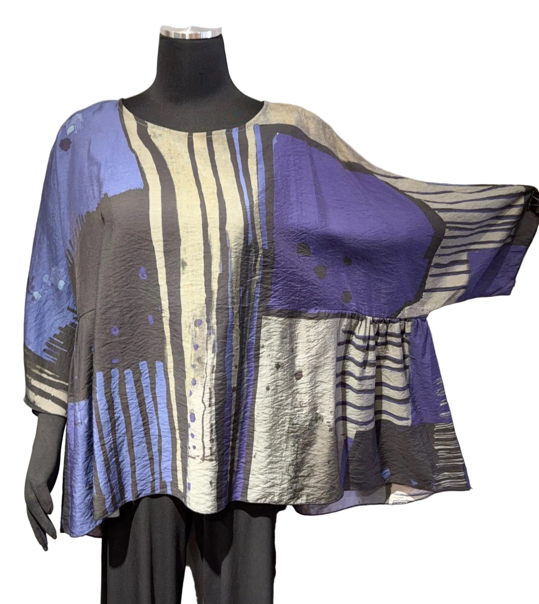 3 Potato 00252BLUB BLUB One Size 3/4 Sleeve Hand Painted Butterfly Top