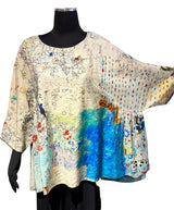 3 Potato 00252FA FLOWER A One Size 3/4 Sleeve Hand Painted Butterfly Blouse