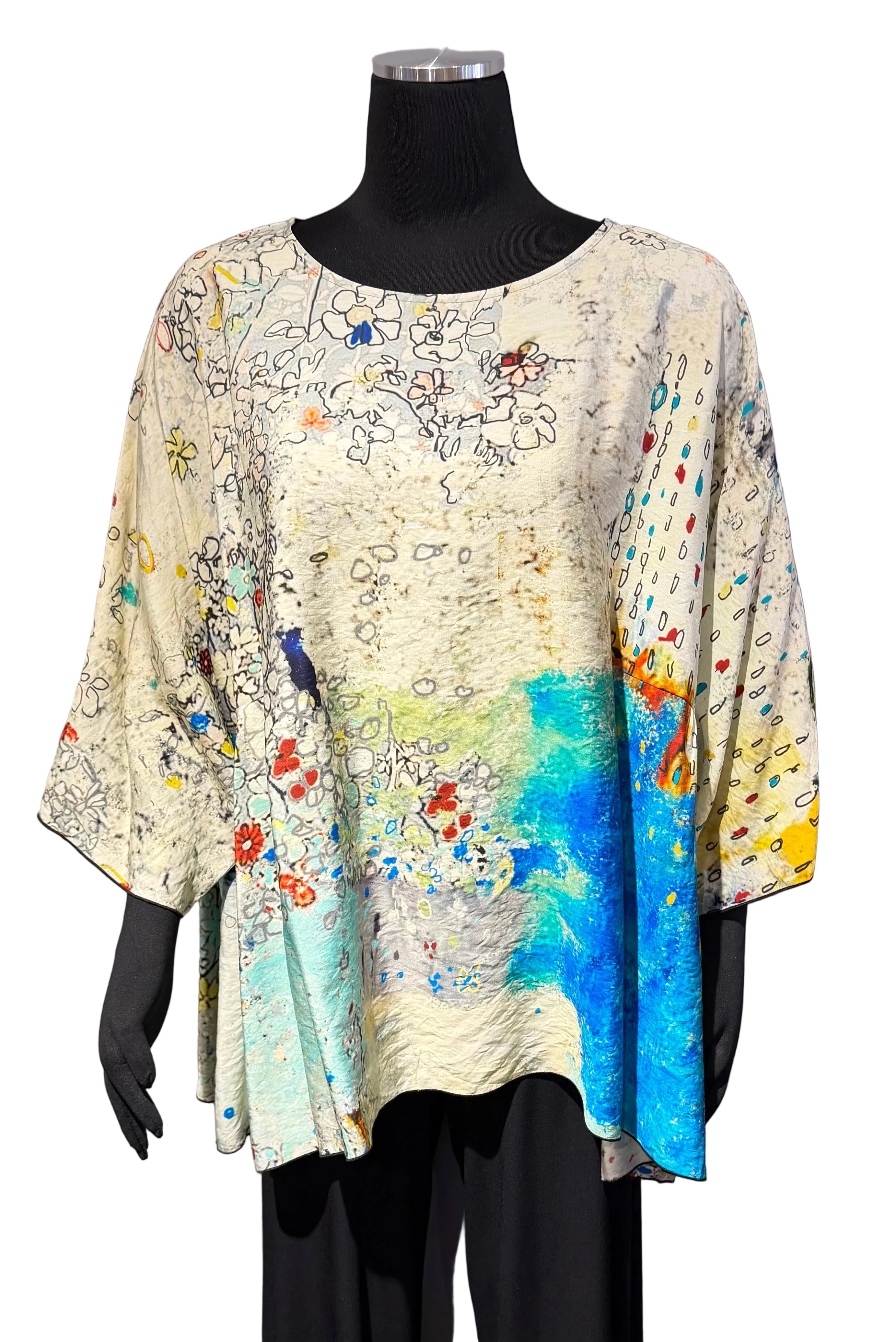 3 Potato 00252FA FLOWER A One Size 3/4 Sleeve Hand Painted Butterfly Blouse