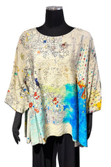 3 Potato 00252FA FLOWER A One Size 3/4 Sleeve Hand Painted Butterfly Blouse