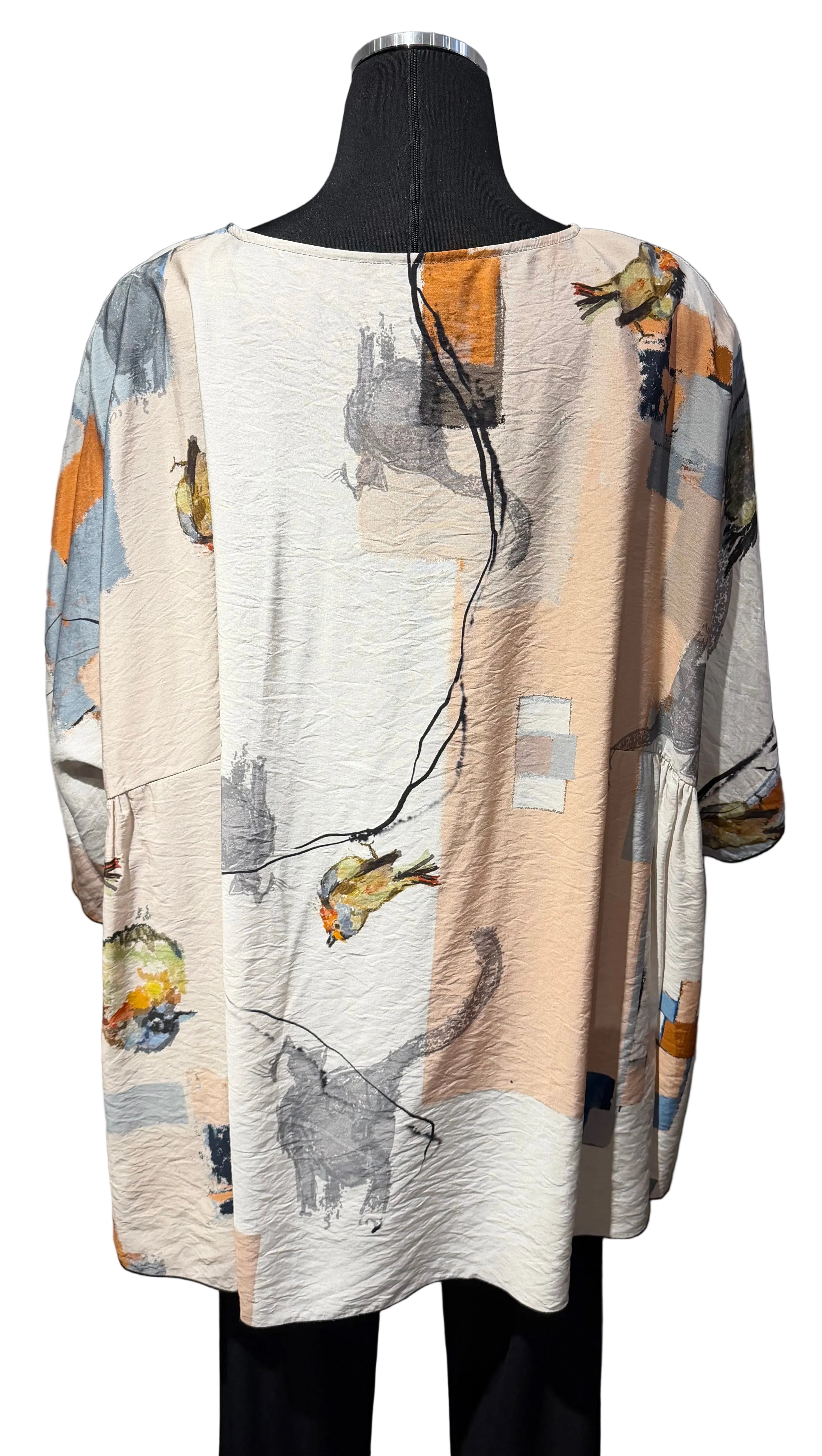 3 Potato 00252BIRDB BIRDB One Size 3/4 Sleeve Hand Painted Butterfly Top