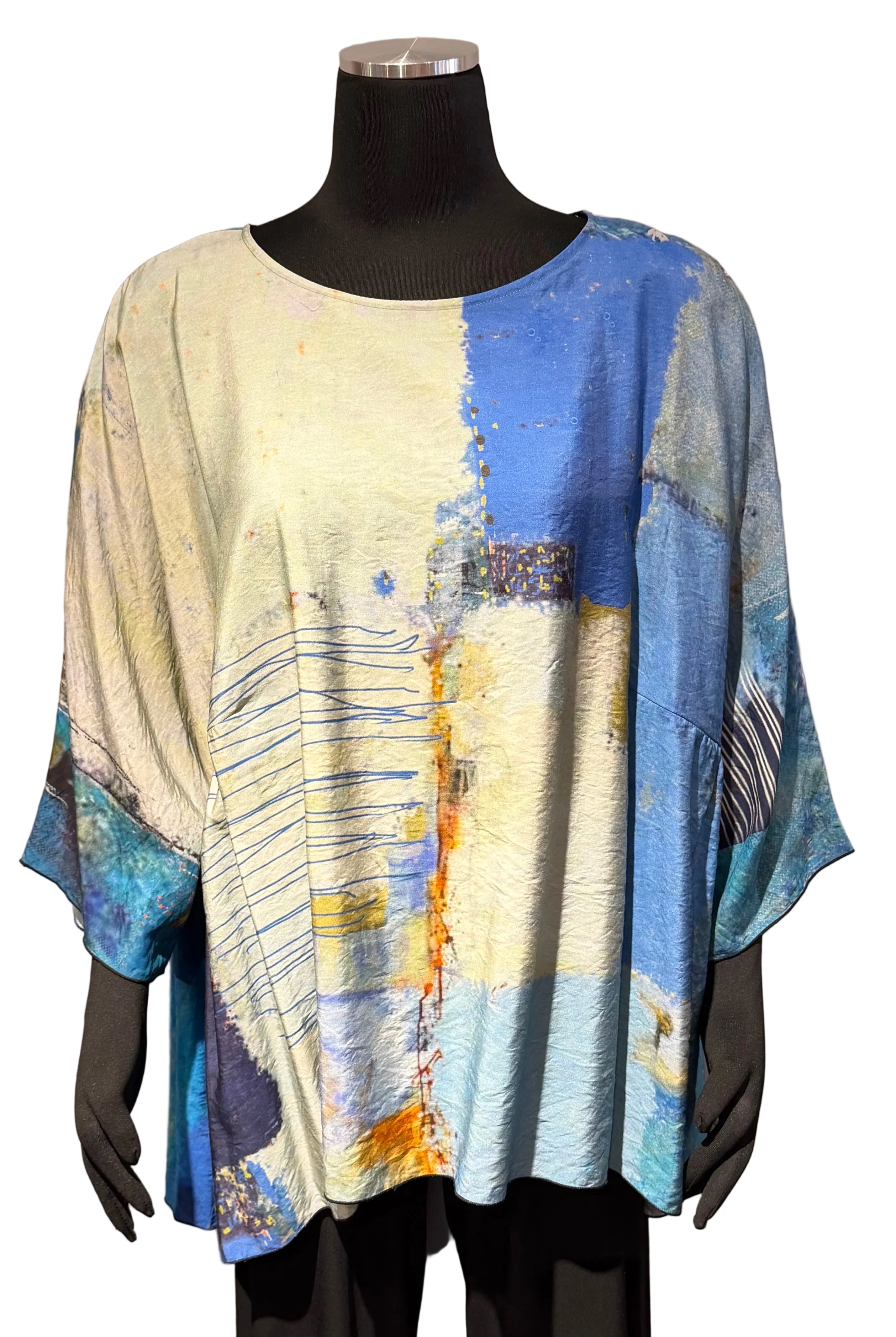 3 Potato 00252BLUEB BLUEB One Size 3/4 Sleeve Hand Painted Butterfly Top