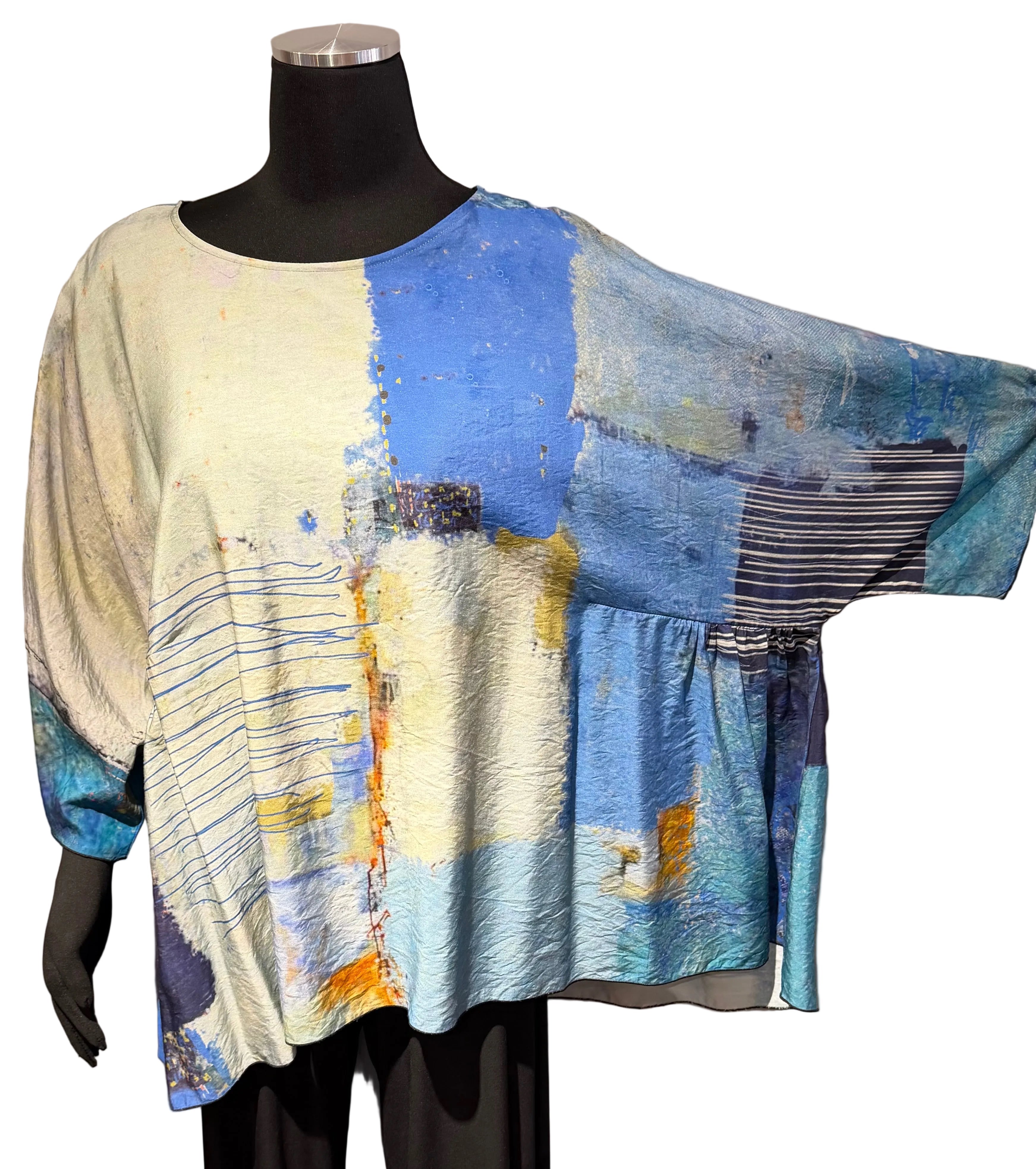 3 Potato 00252BLUEB BLUEB One Size 3/4 Sleeve Hand Painted Butterfly Top