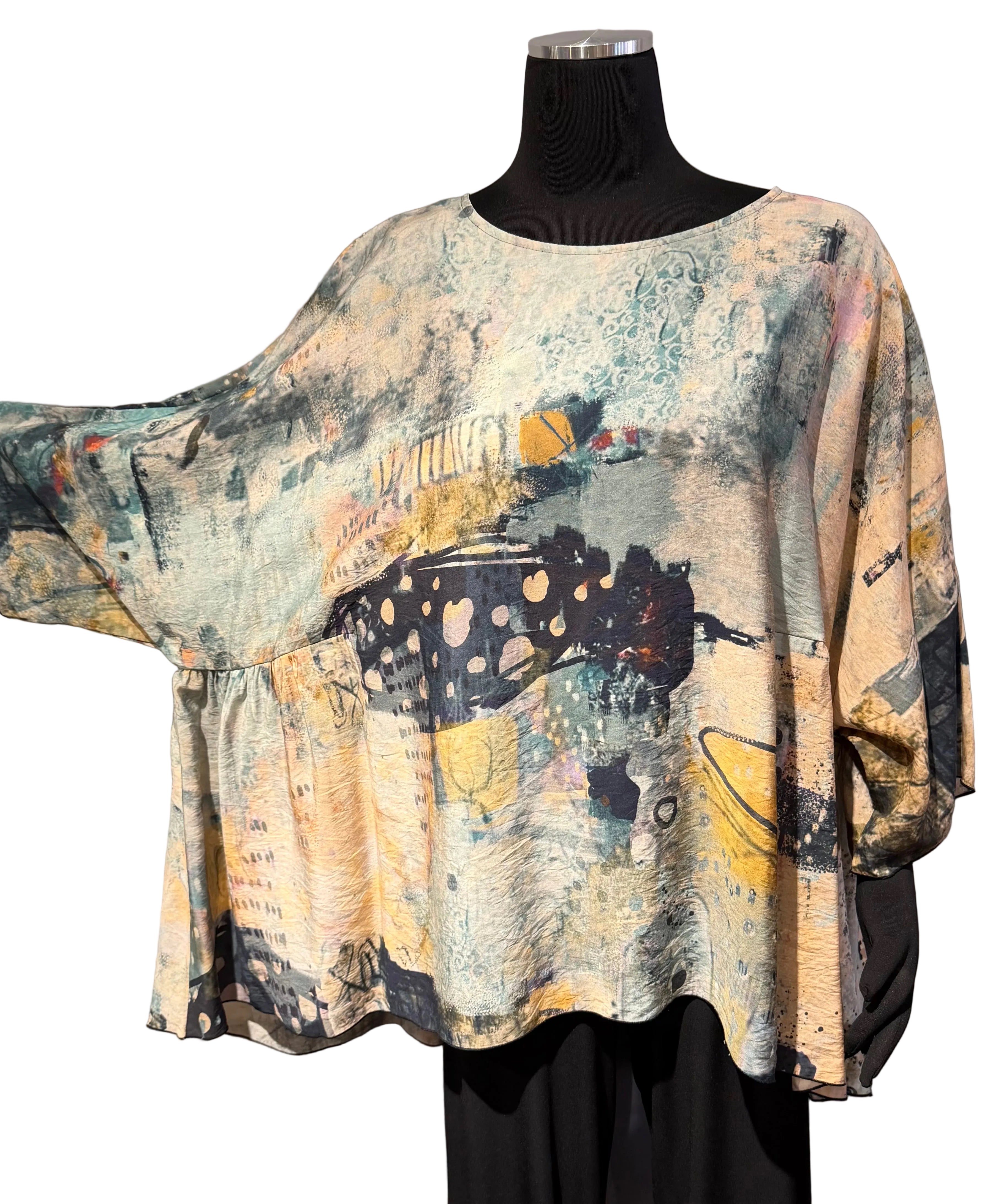 3 Potato 00252MUTIA MUTIA One Size 3/4 Sleeve Hand Painted Butterfly Top