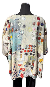 3 Potato 00252FB FLOWER B One Size 3/4 Sleeve Hand Painted Butterfly Blouse