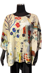 3 Potato 00252FB FLOWER B One Size 3/4 Sleeve Hand Painted Butterfly Blouse