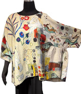 3 Potato 00252FB FLOWER B One Size 3/4 Sleeve Hand Painted Butterfly Blouse