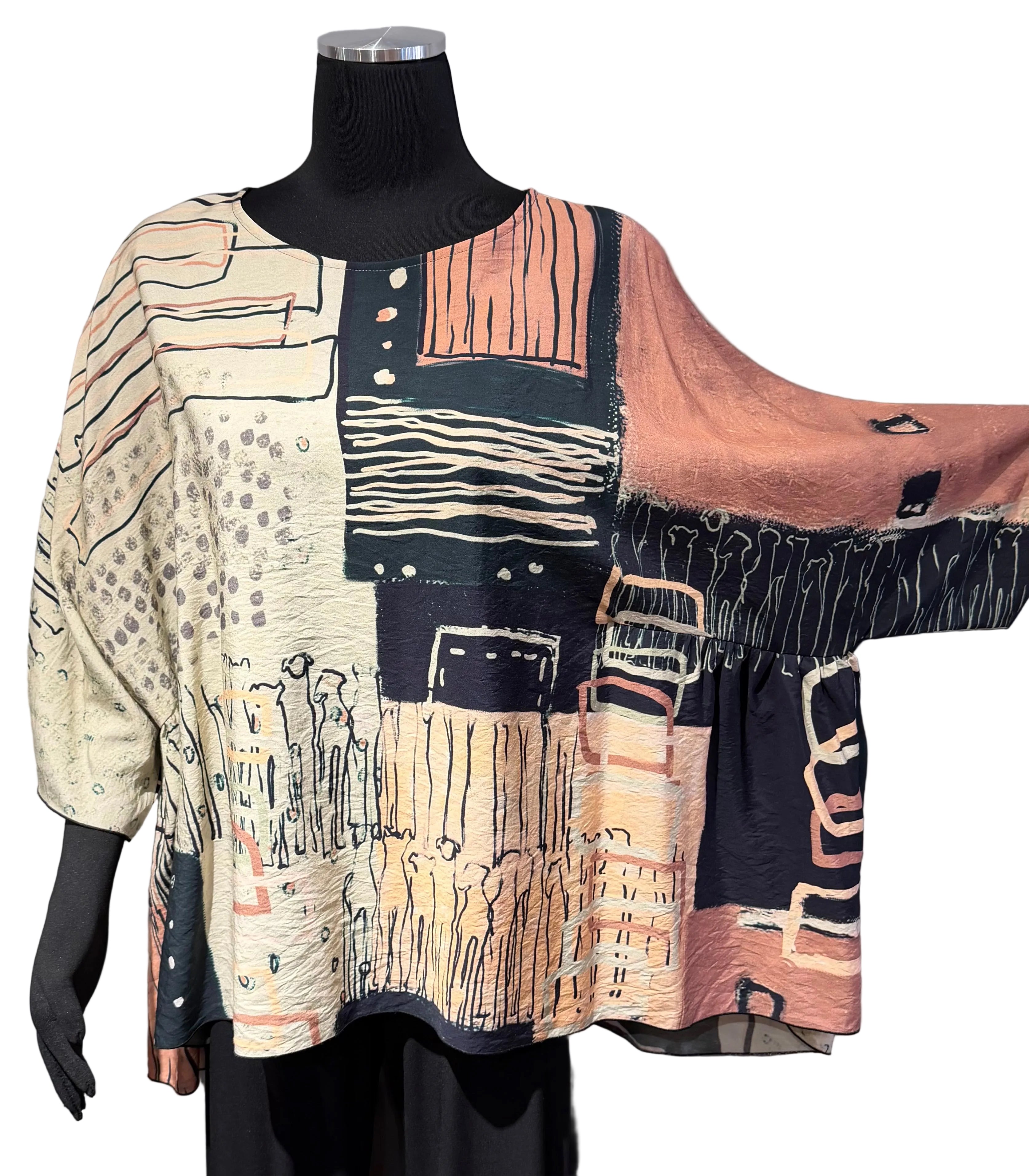 3 Potato 00252DOGB DOGB One Size 3/4 Sleeve Hand Painted Butterfly Top