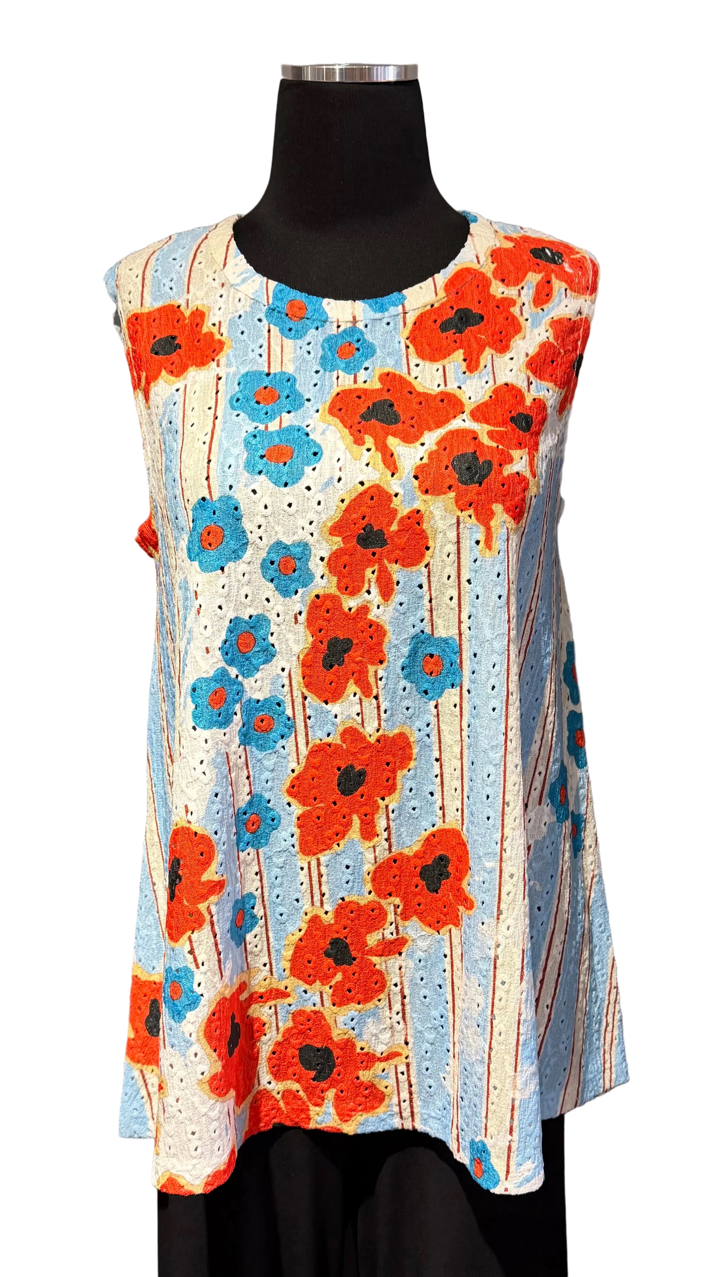Inoah T1634FR POPPY BREEZE Stripes and Flowers Sleeveless Top