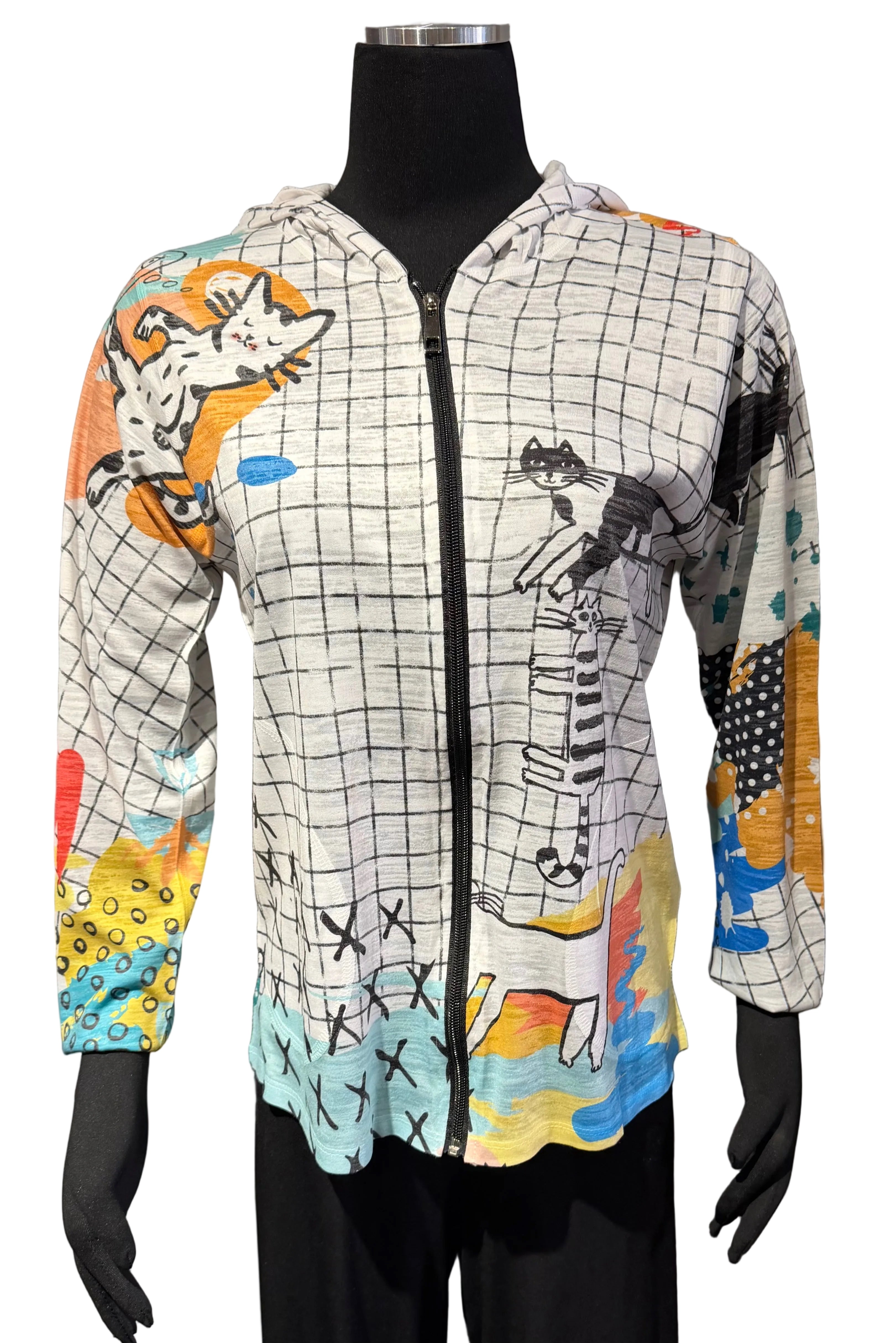 Inoah T1555BO KITTY LOUNGE Zip Front Long Sleeve Hoodie With Pockets
