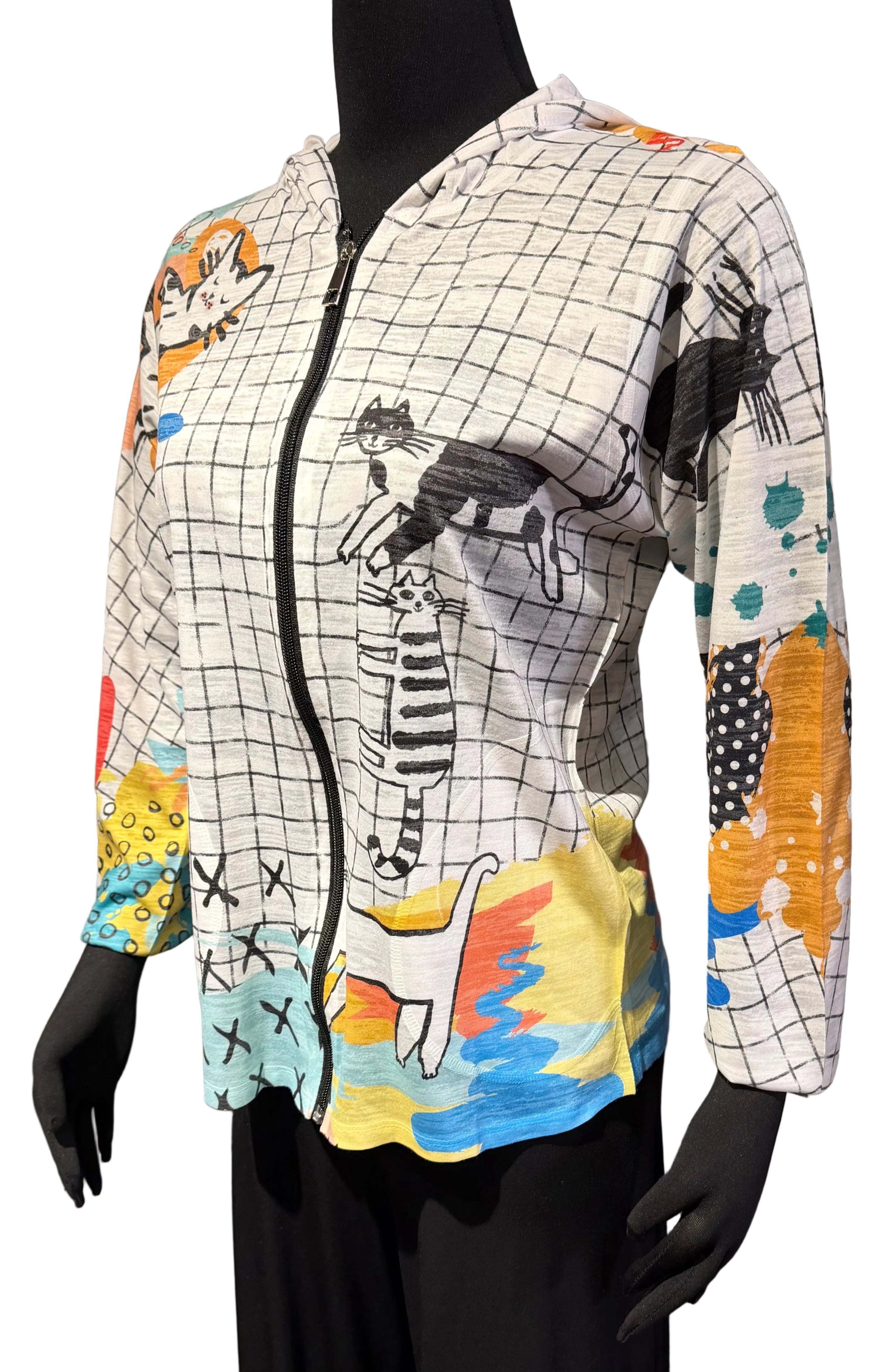 Inoah T1555BO KITTY LOUNGE Zip Front Long Sleeve Hoodie With Pockets