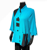 Moonlight 2314TQ TURQUOISE and Black Patch Button Front Jacket With Pockets