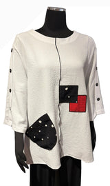 Moonlight 2758WT WHITE Swing Tunic With Black and Red Appliqué and Pocket