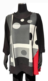Moonlight 2647BD BIG DOT Black Grey and Red Mixed Print Swing Tunic