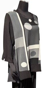 Moonlight 2647BD BIG DOT Black Grey and Red Mixed Print Swing Tunic