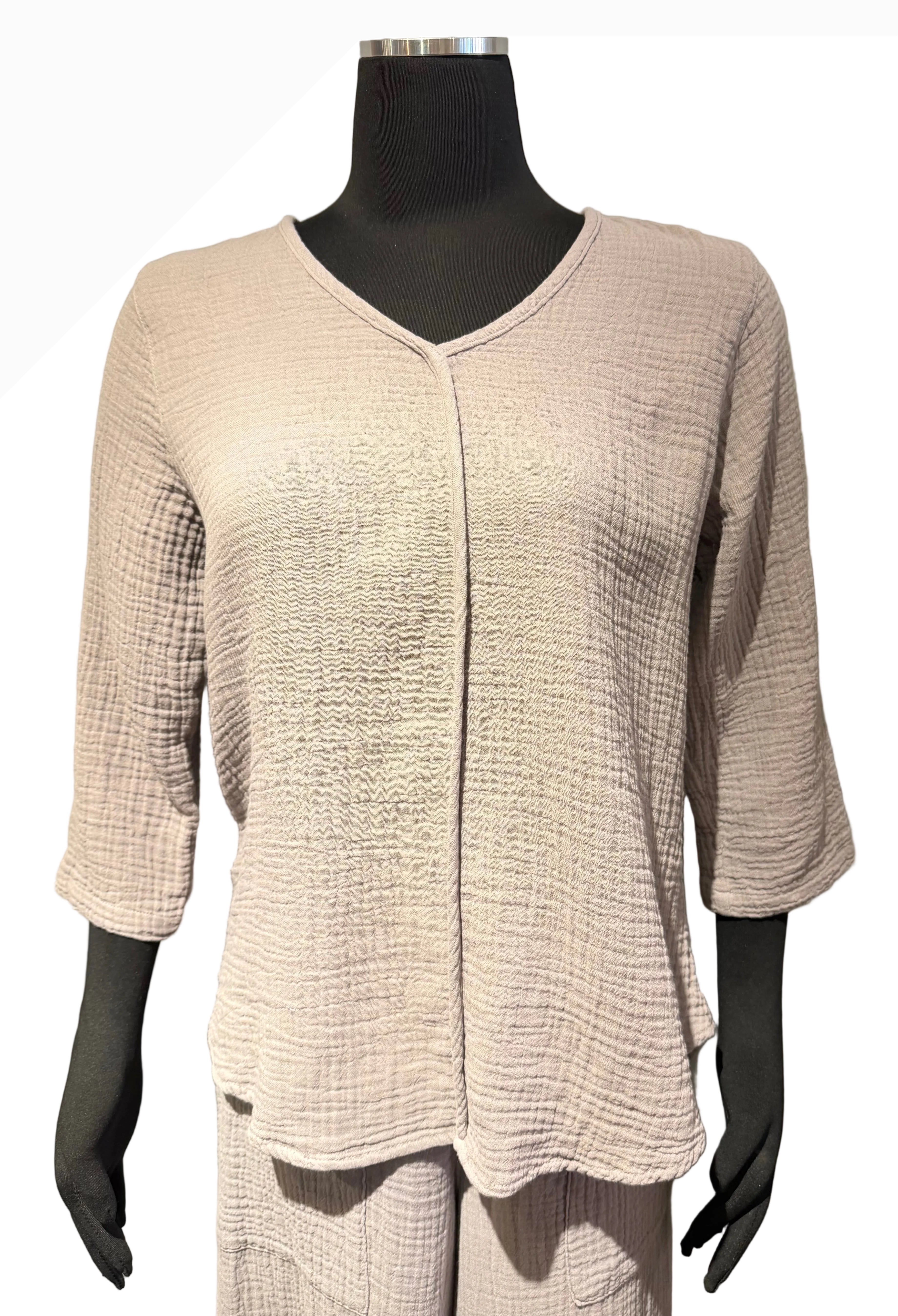 Color Me Cotton DG5620PL PLATINUM V-Neck 100% Cotton Double Gauze Top