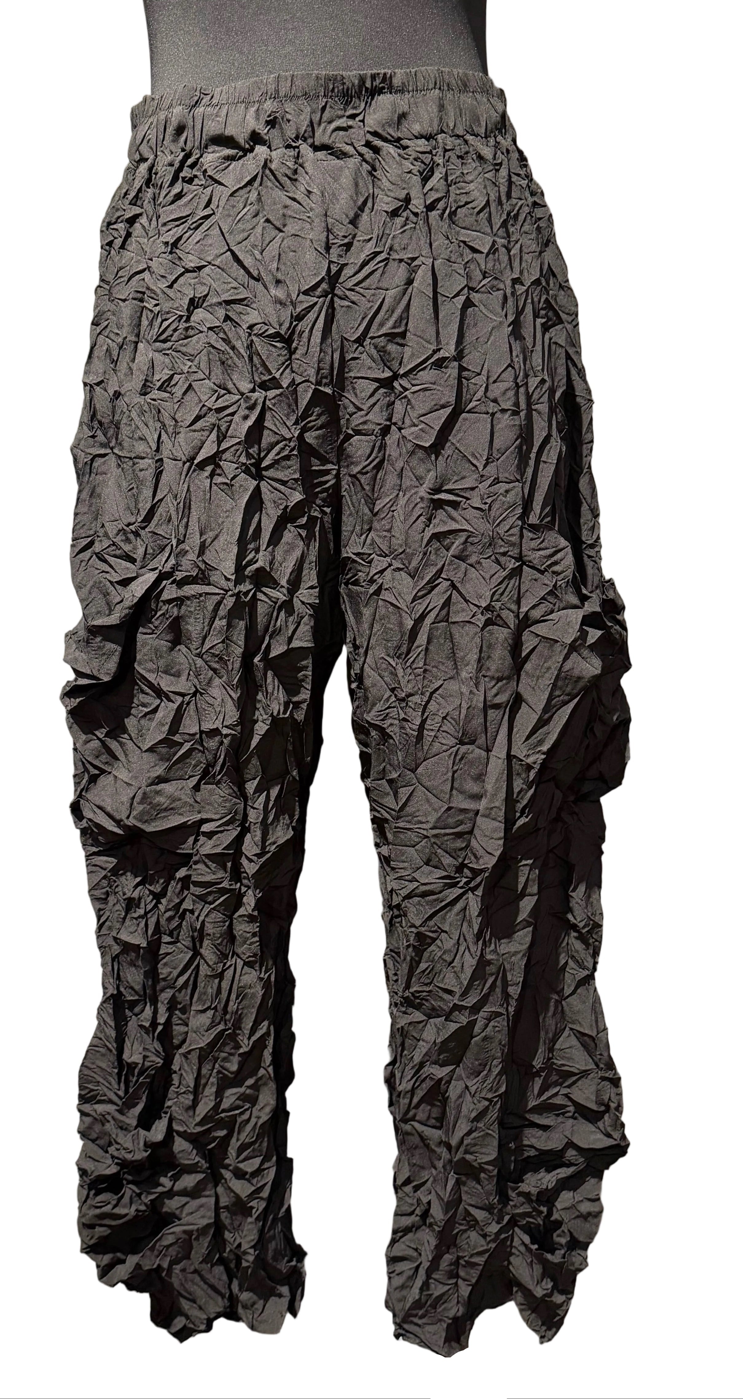 Shana 26089SBK BLACK Woven Crinkle Lantern Pants With Pockets