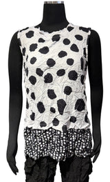 Shana 26091WT Black and White Polka Dot Crinkle Sleeveless Top