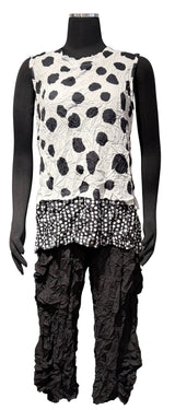 Shana 26091WT Black and White Polka Dot Crinkle Sleeveless Top