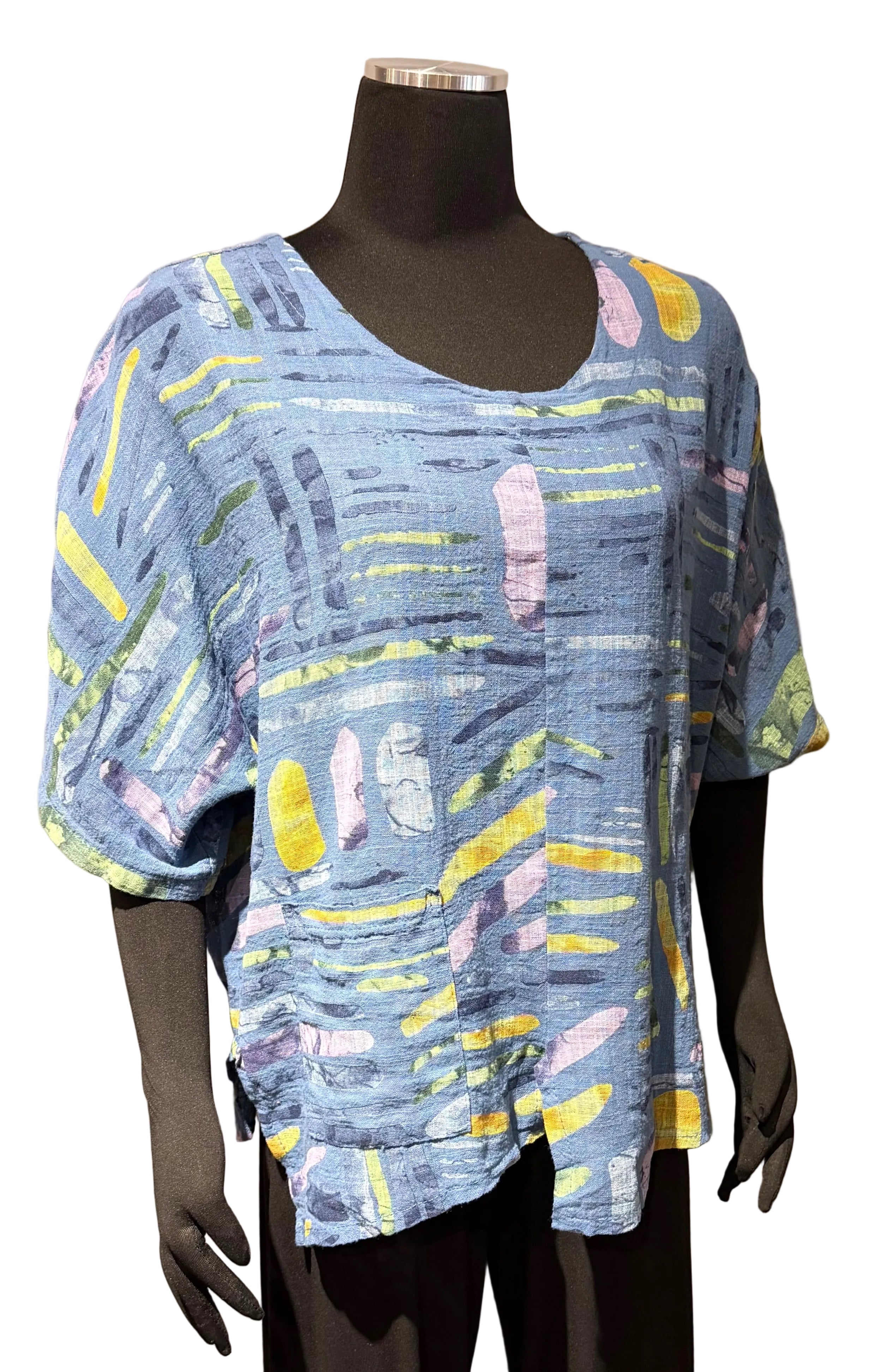 Transparente 6653VBU BLUE Vicki Linen & Cotton Blend Split Tunic