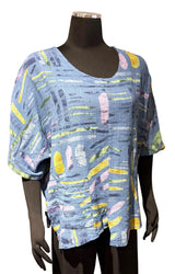 Transparente 6653VBU BLUE Vicki Linen & Cotton Blend Split Tunic