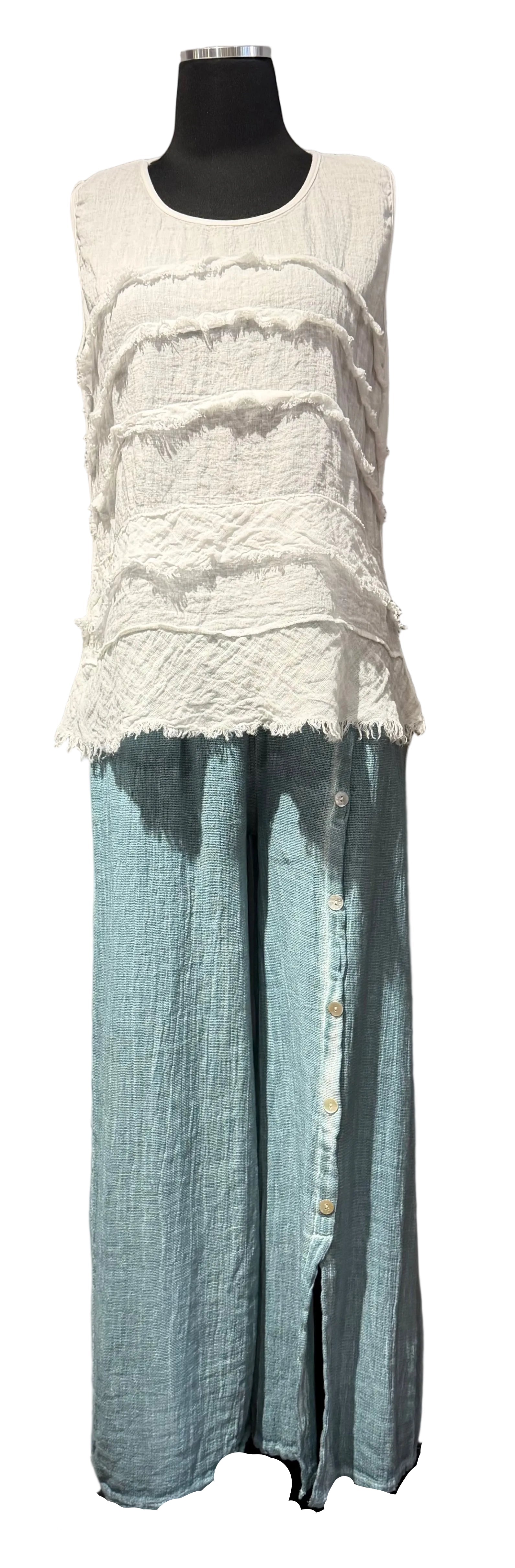 Look Mode USA 13066LA LAGOON Cotton Linen Pull-On Pants With Pockets