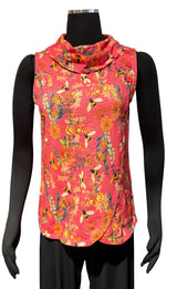Shana 26456B Bees and Flowers Cotton Slub Knit Cowl Neck Tank Top