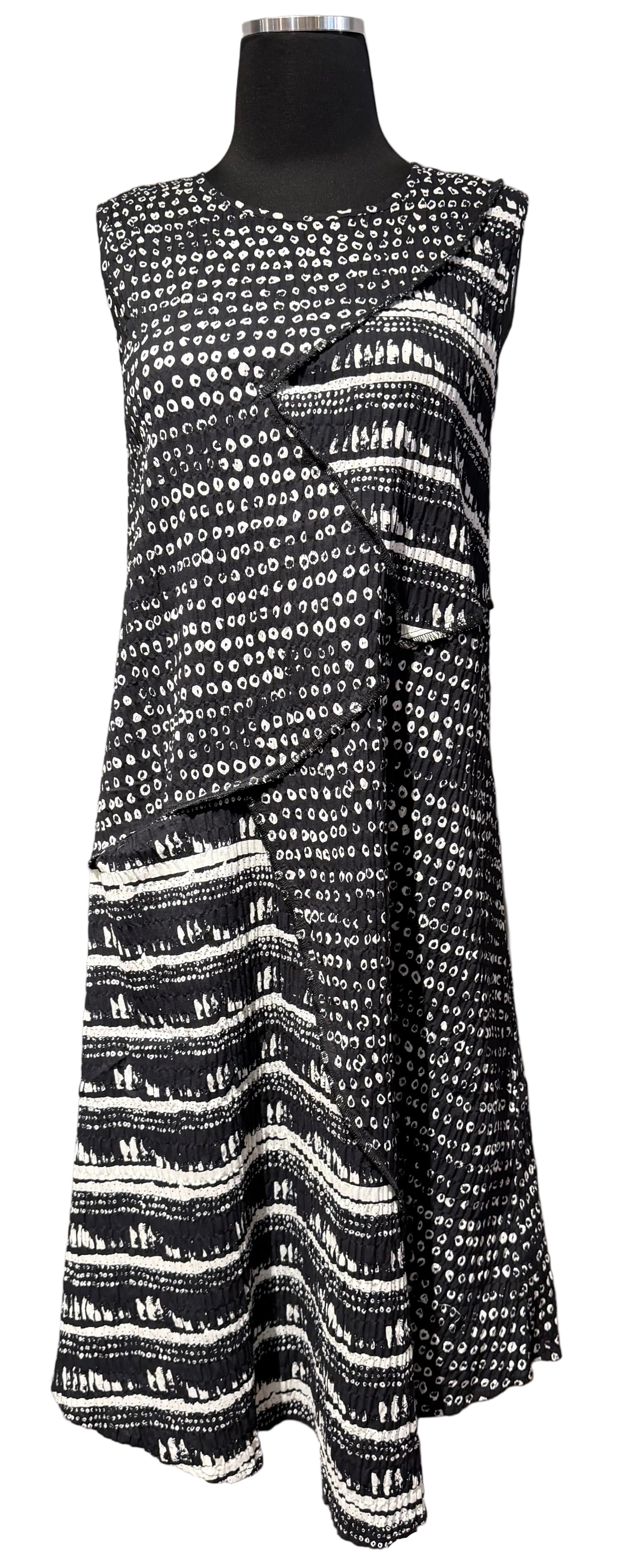Shana 26471BW Black and White Cotton Spandex Bandani Tank Dress With Pocket
