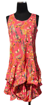 Shana 26456-BEE Bees and Flowers Slub Cotton Knit Sleeveless Bubble Dress