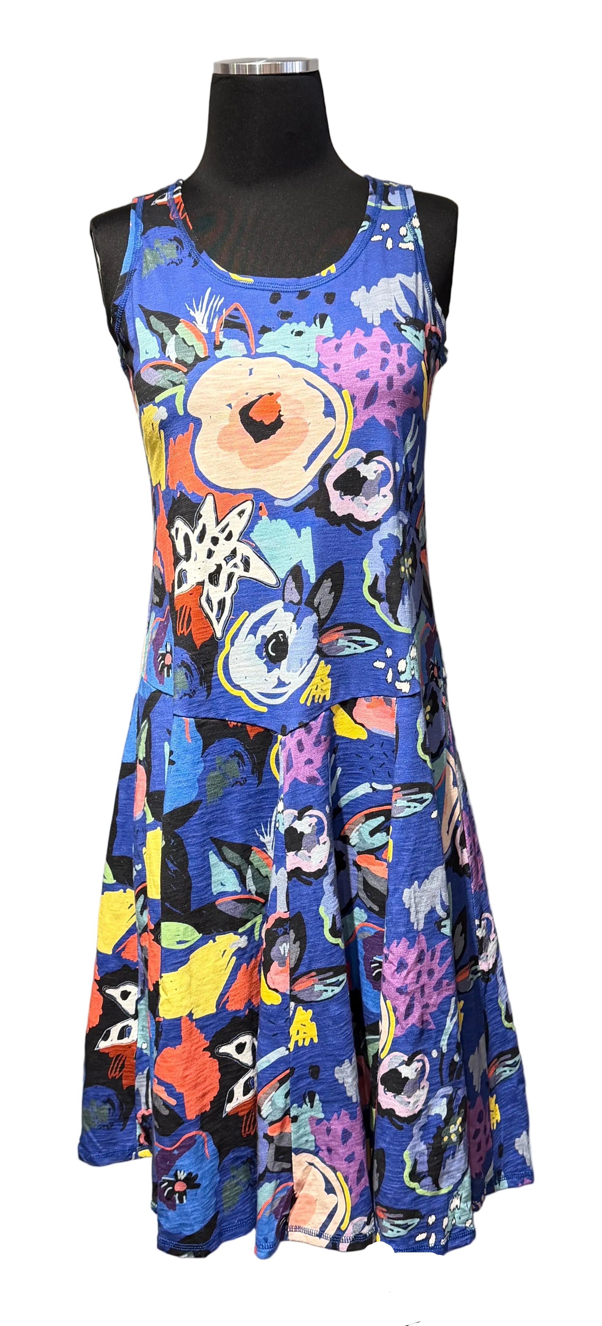 Shana 26458FL Floral 100% Cotton Slub Knit Sleeveless Bubble Dress