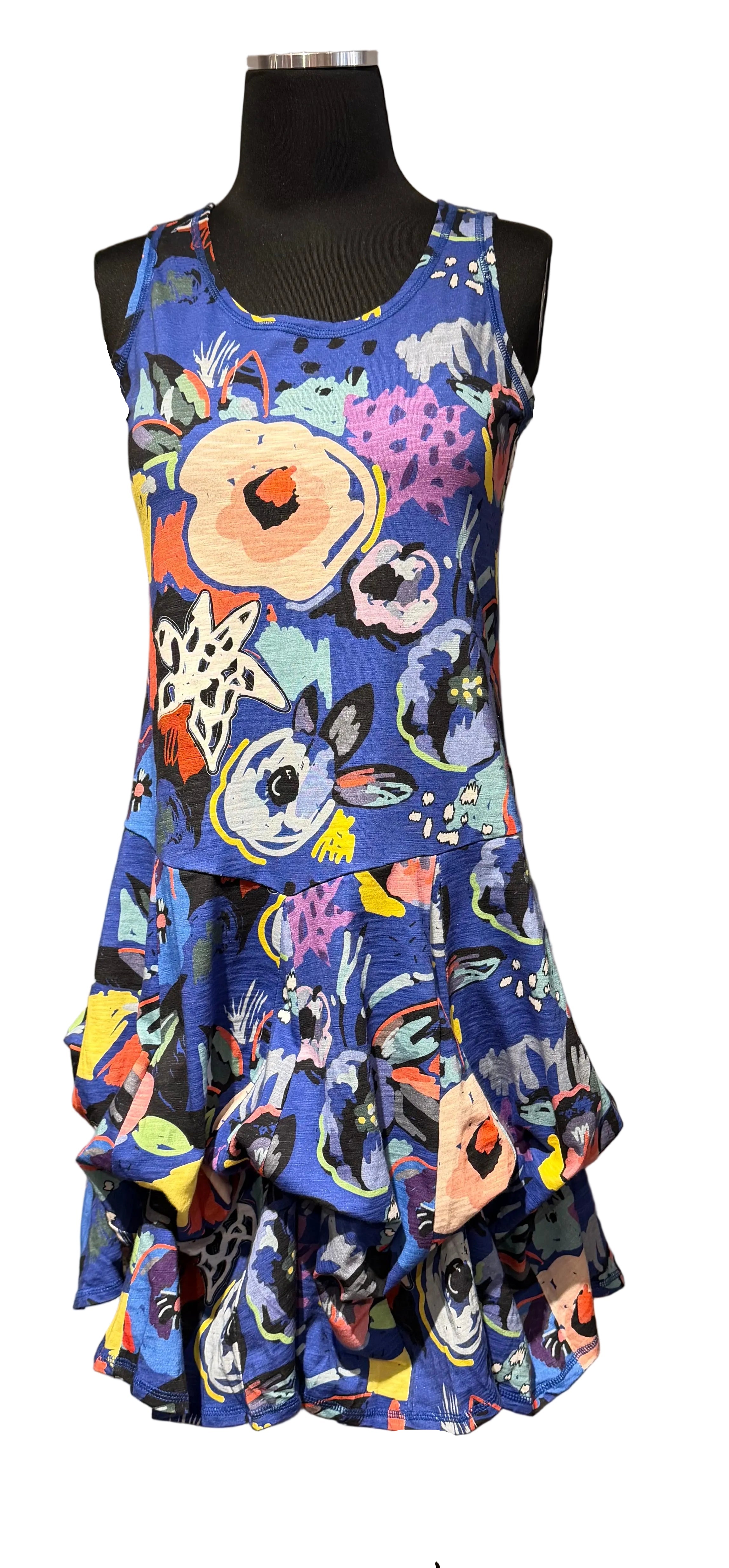 Shana 26458FL Floral 100% Cotton Slub Knit Sleeveless Bubble Dress