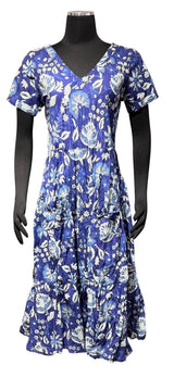 Dress Addict JAZY601 Blue and White 100% Organic Cotton V-Neck Dress