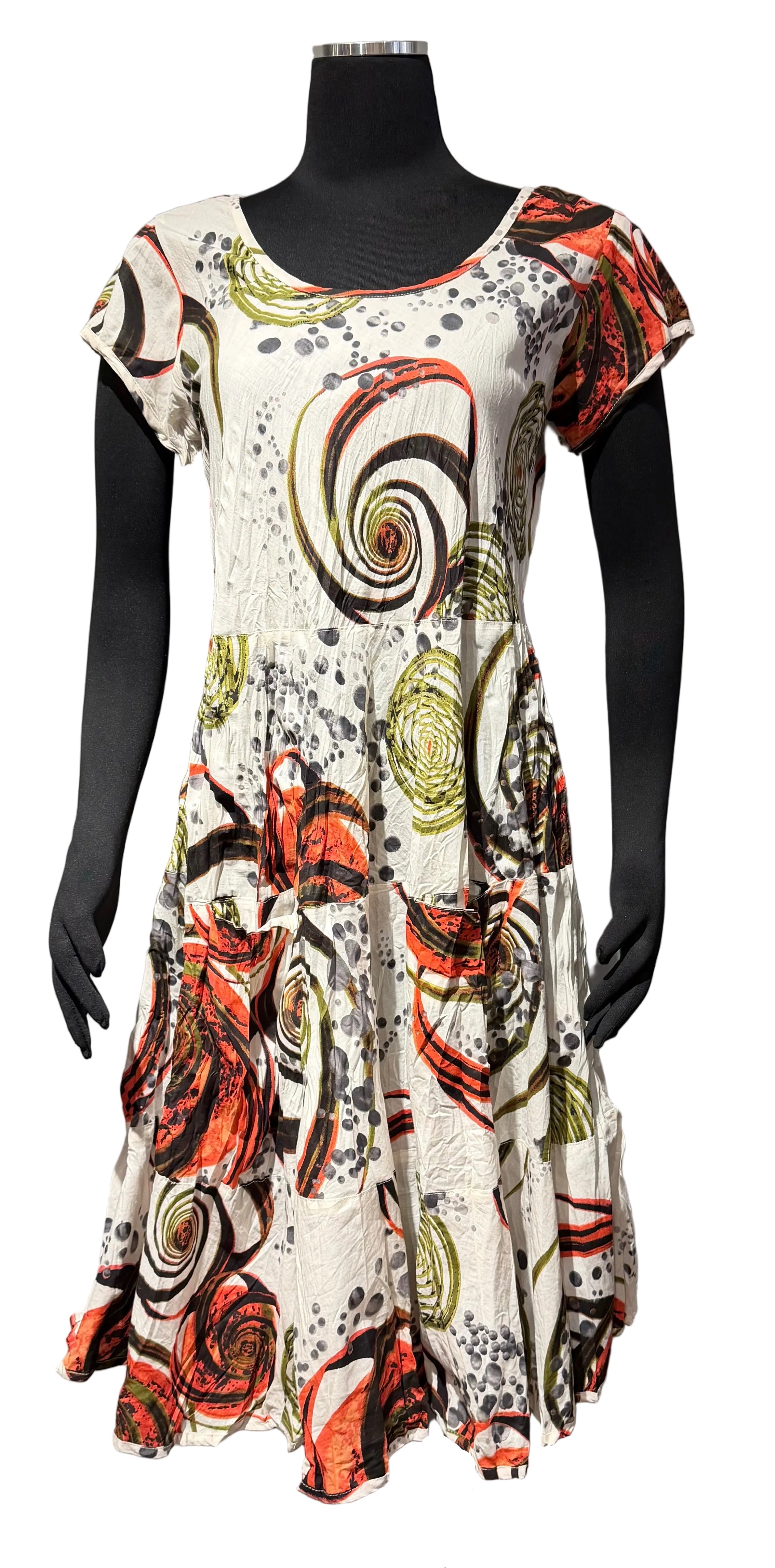 Dress Addict JADE604 100% Organic Cotton Scoop Neck Cap Sleeve Dress