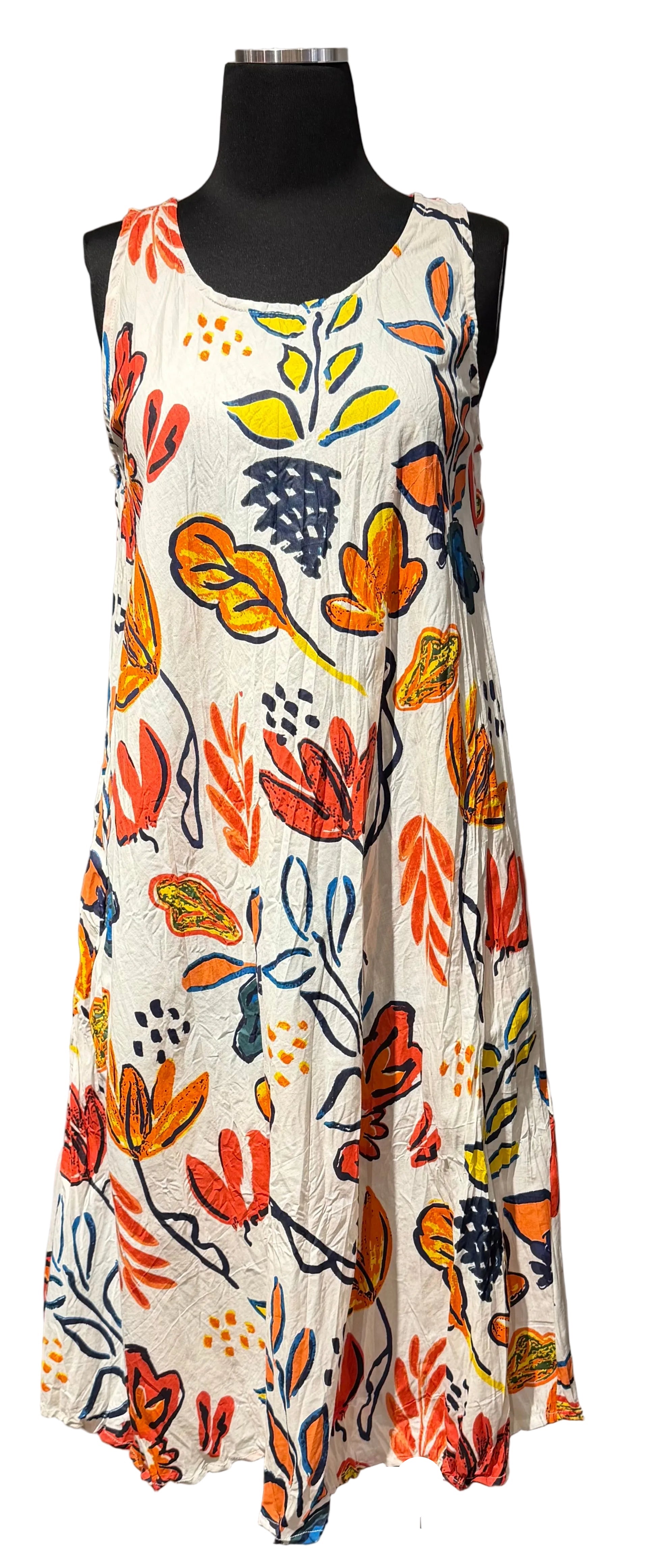 Dress Addict JAMY6J Multicolor Floral Print On White 100% Organic Cotton Shift Dress