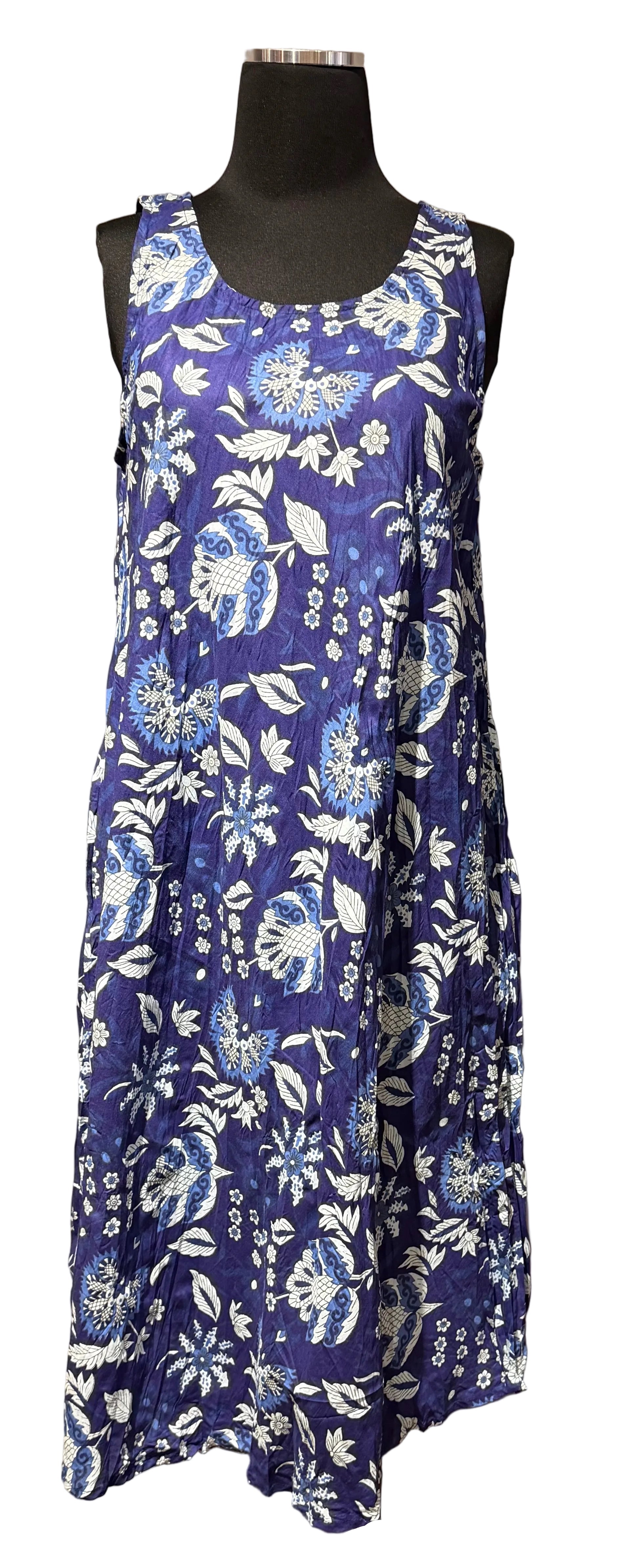 Dress Addict JAMY601 Navy and White Floral Print 100% Organic Cotton Shift Dress
