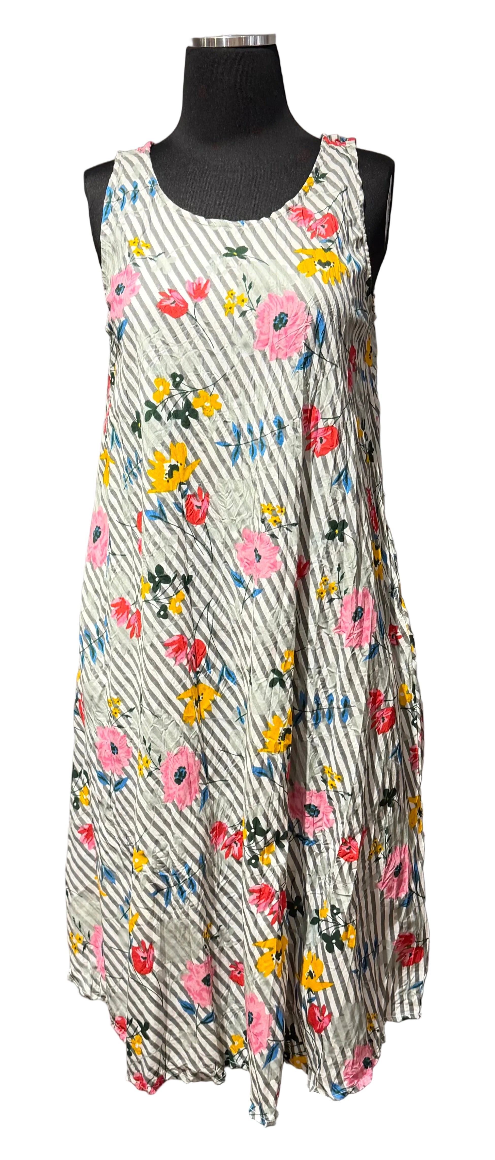Dress Addict JAMY612 Floral and Stripe 100% Organic Cotton Shift Dress