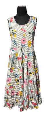 Dress Addict JOY612 Multicolor Floral and Stripe 100% Organic Cotton Tank Dress