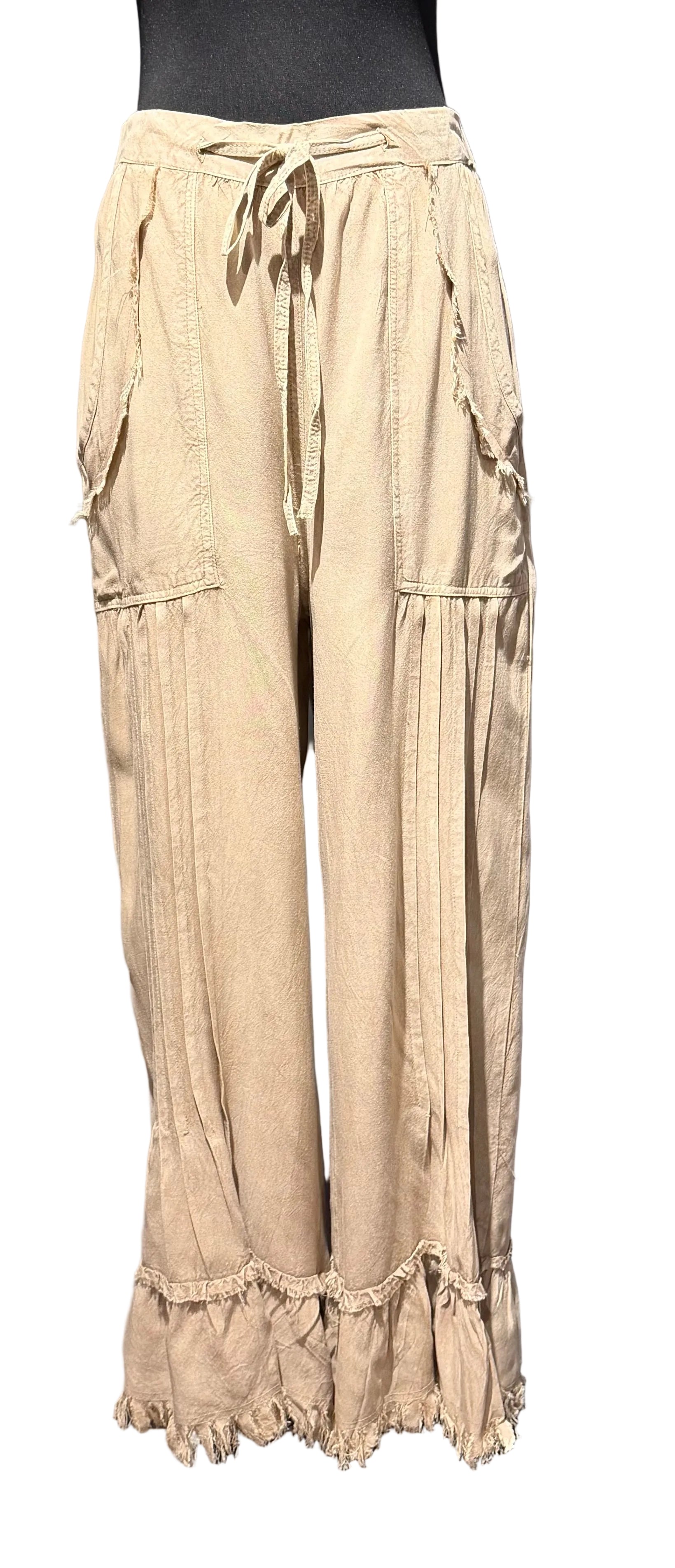 Apparel Love ST18SD Sand One Size Draw String Ruffle Hem Pants With Pockets
