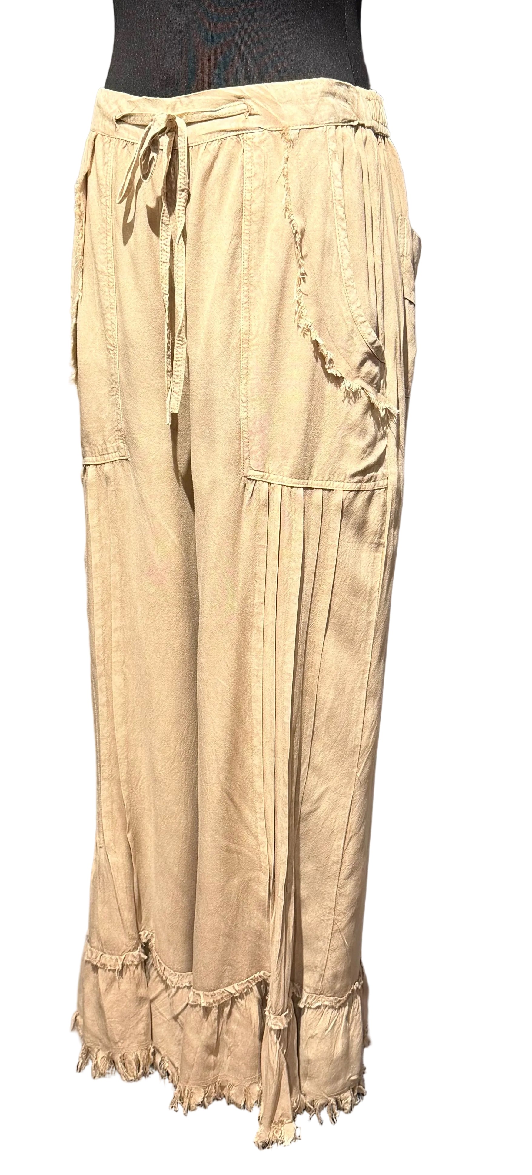 Apparel Love ST18SD Sand One Size Draw String Ruffle Hem Pants With Pockets