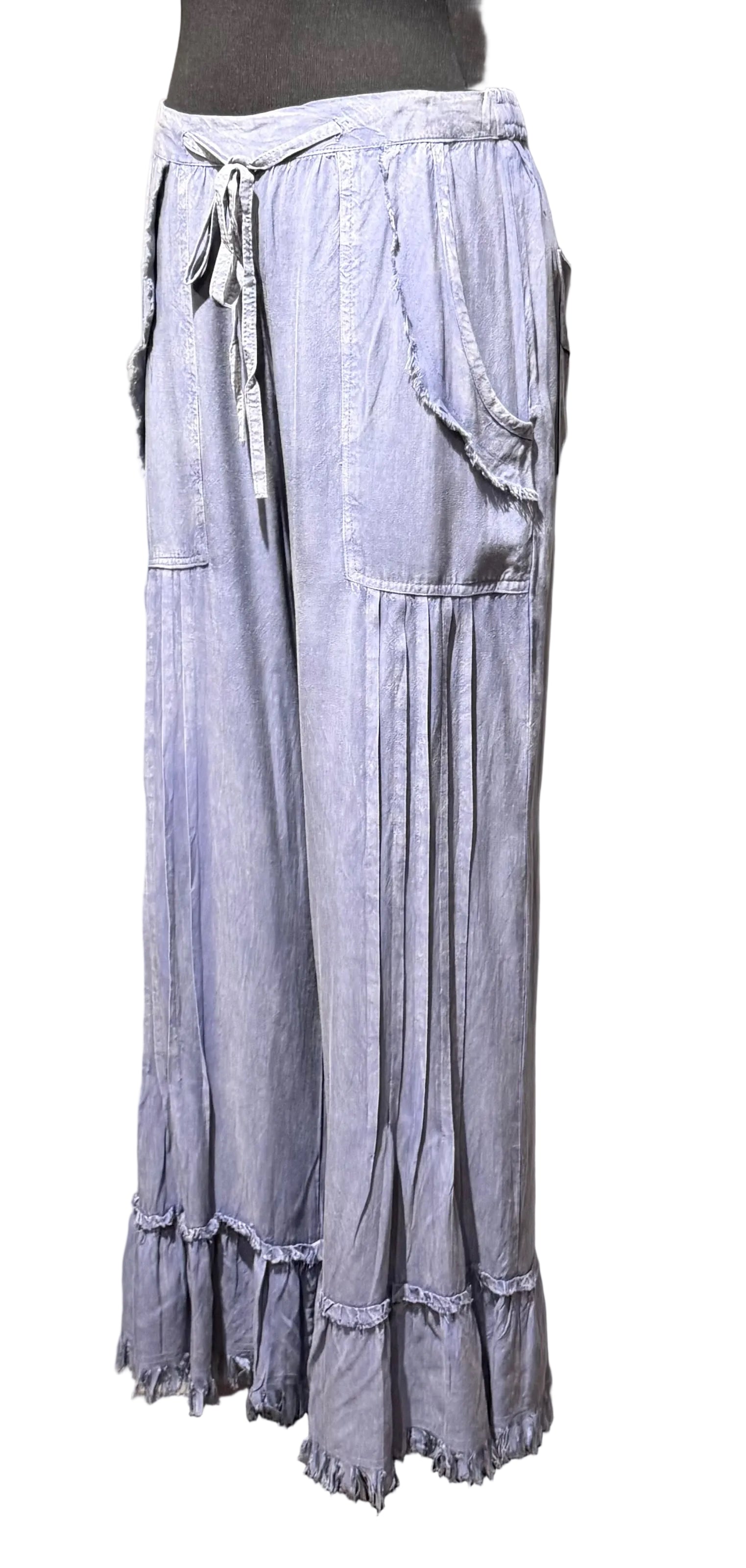 Apparel Love ST18DN Denim One Size Draw String Ruffle Hem Pants With Pockets