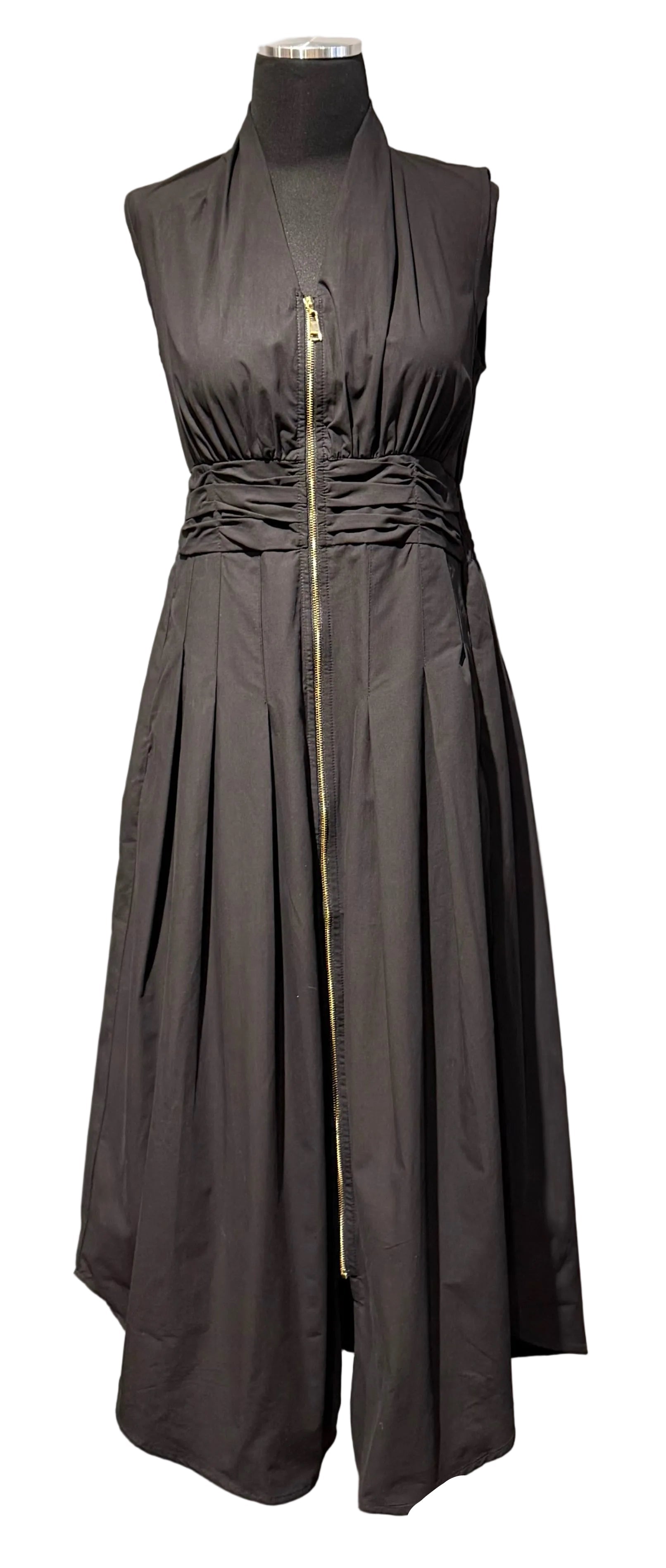 Shana 26208BK Black Zip Up V-Neck Tank Dress